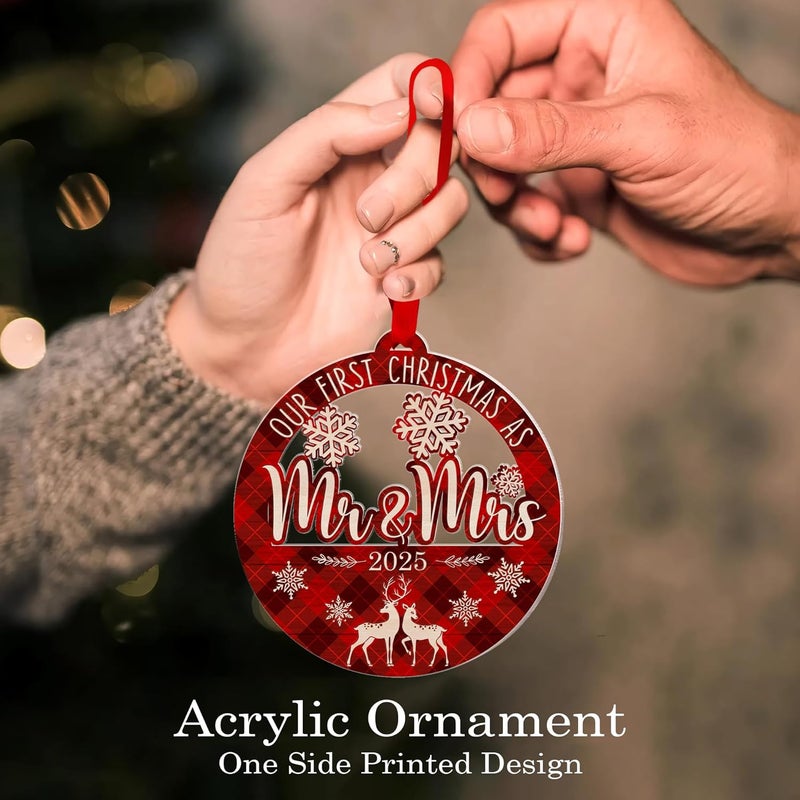 Fastpeace Our First Christmas as Mr and Mrs 2025 Ornament – Acrylic Holiday Tree Decoration & Wedding Keepsake, First Christmas Ornament for Newlyweds, Romantic Couple Décor Gifts - Image 4